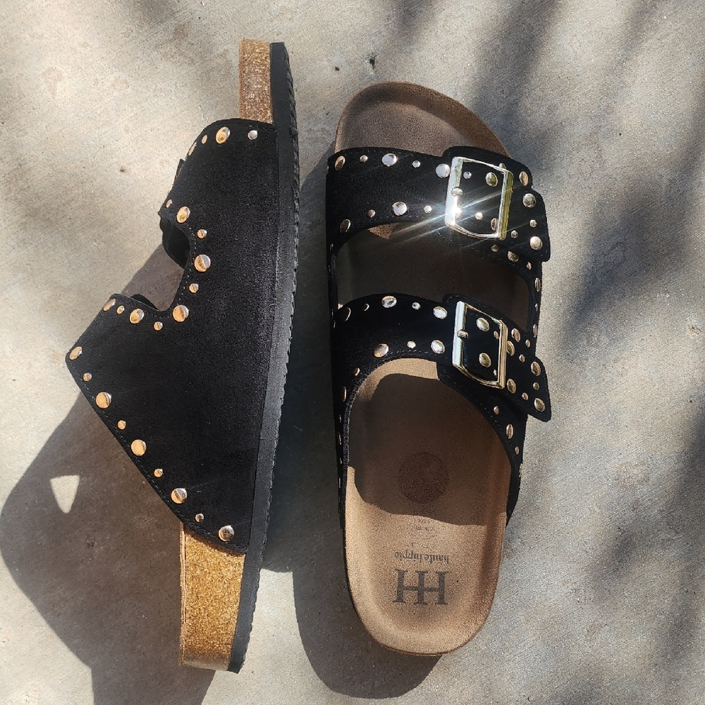 Haute Hippie Black Sandals with Gold Accents - Picture 3 of 9
